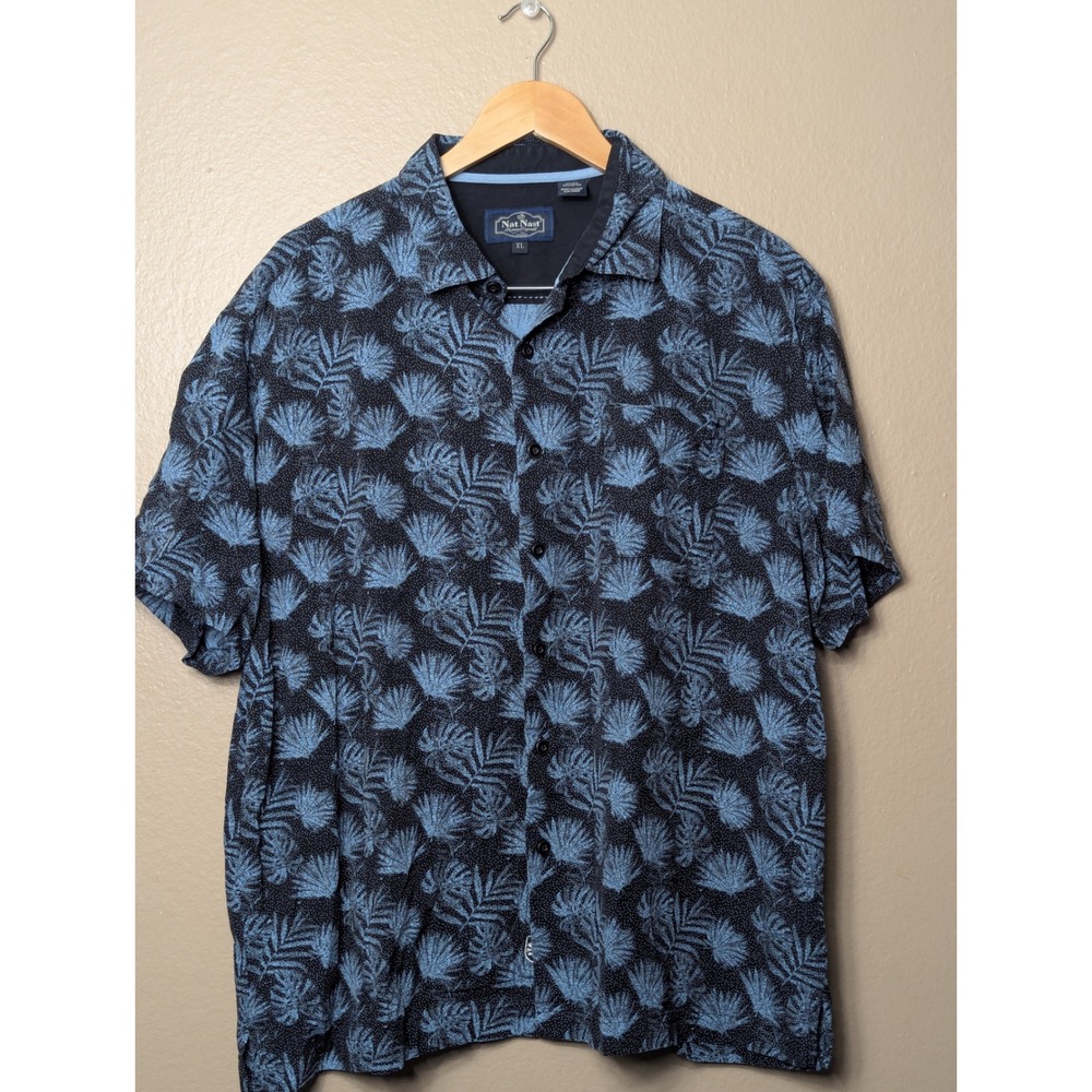 Nat Nast Button Down Shirt Mens XL Blue Tropical Silk Blend Luxury‎ Camp Shirt